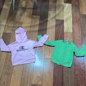 Champion Pink Kids Hoodie and Green Cardigan Set